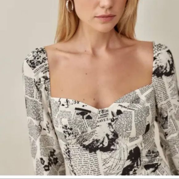 NWT Reformation Mochi Dress in Climate Newsprint - Picture 5 of 14